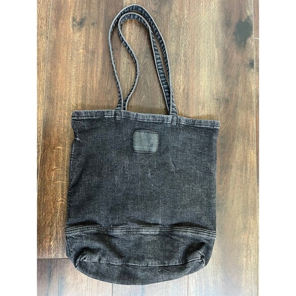 American Eagle Outfitters Vintage Distressed Denim Tote Bag Gold Rush Sactown - Picture 3 of 7